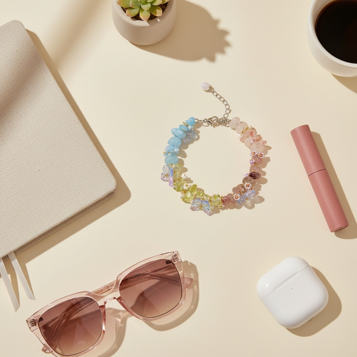 Pastel Flower Beaded Chain Bracelet