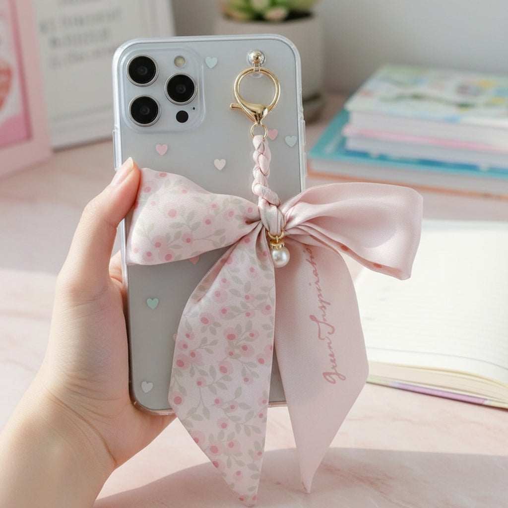 Blush Floral Ribbon Bow Acrylic Keyring
