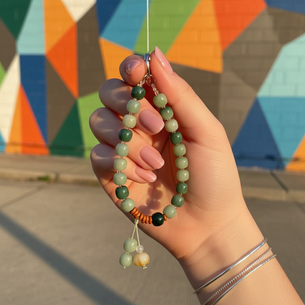 Jade Green Beaded Phone Charm Strap