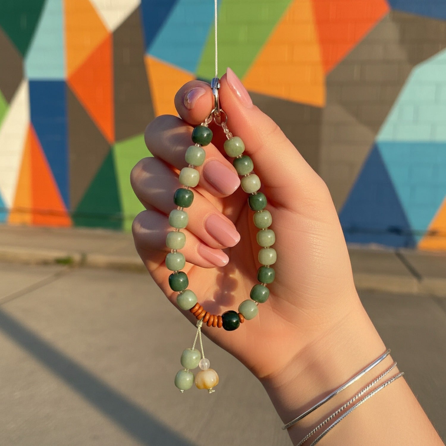 Jade Green Beaded Phone Charm Strap