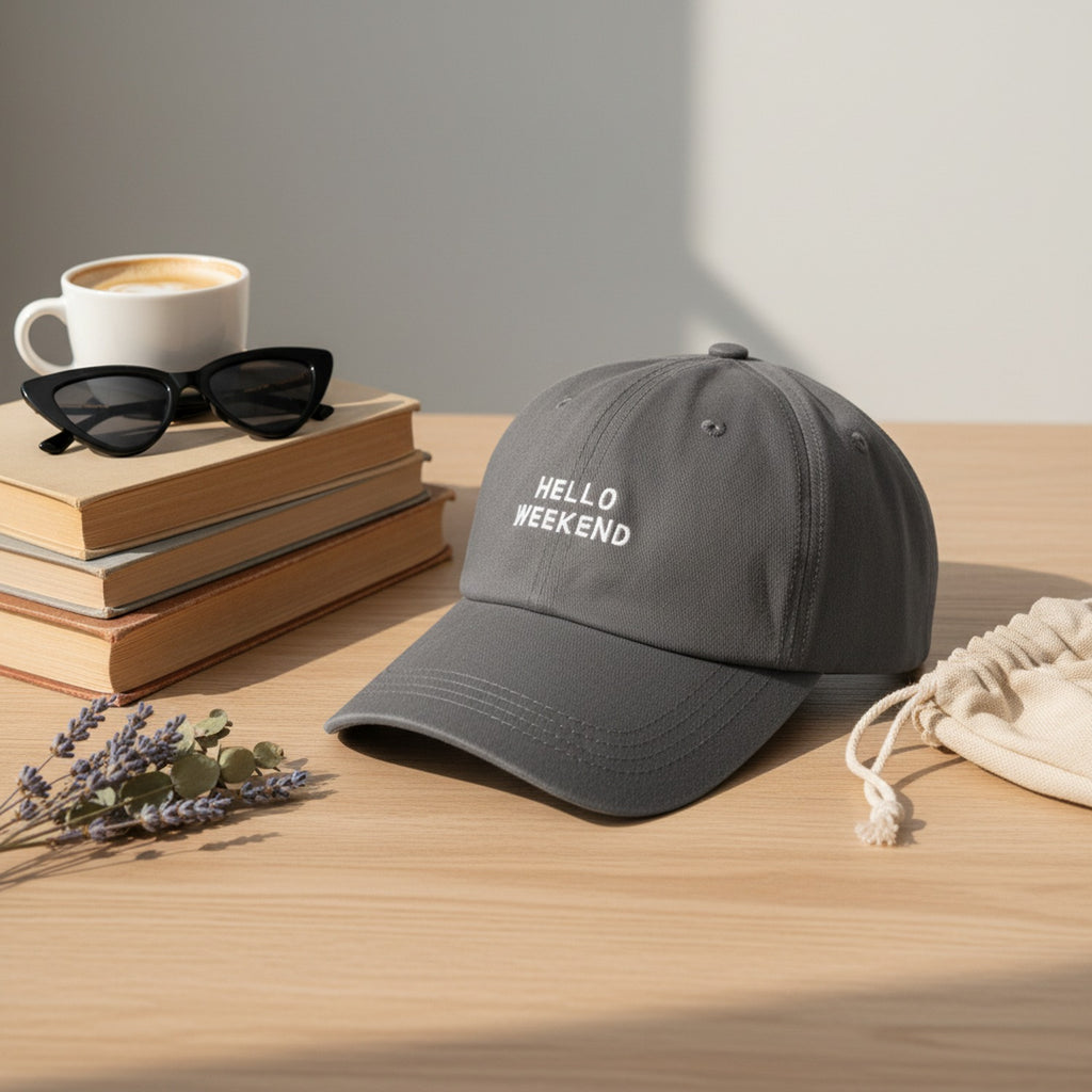 Black Baseball Cap With Hello Weekend Embroidery
