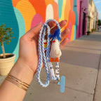 Blue Braided Rope Phone Charm With Doll Head