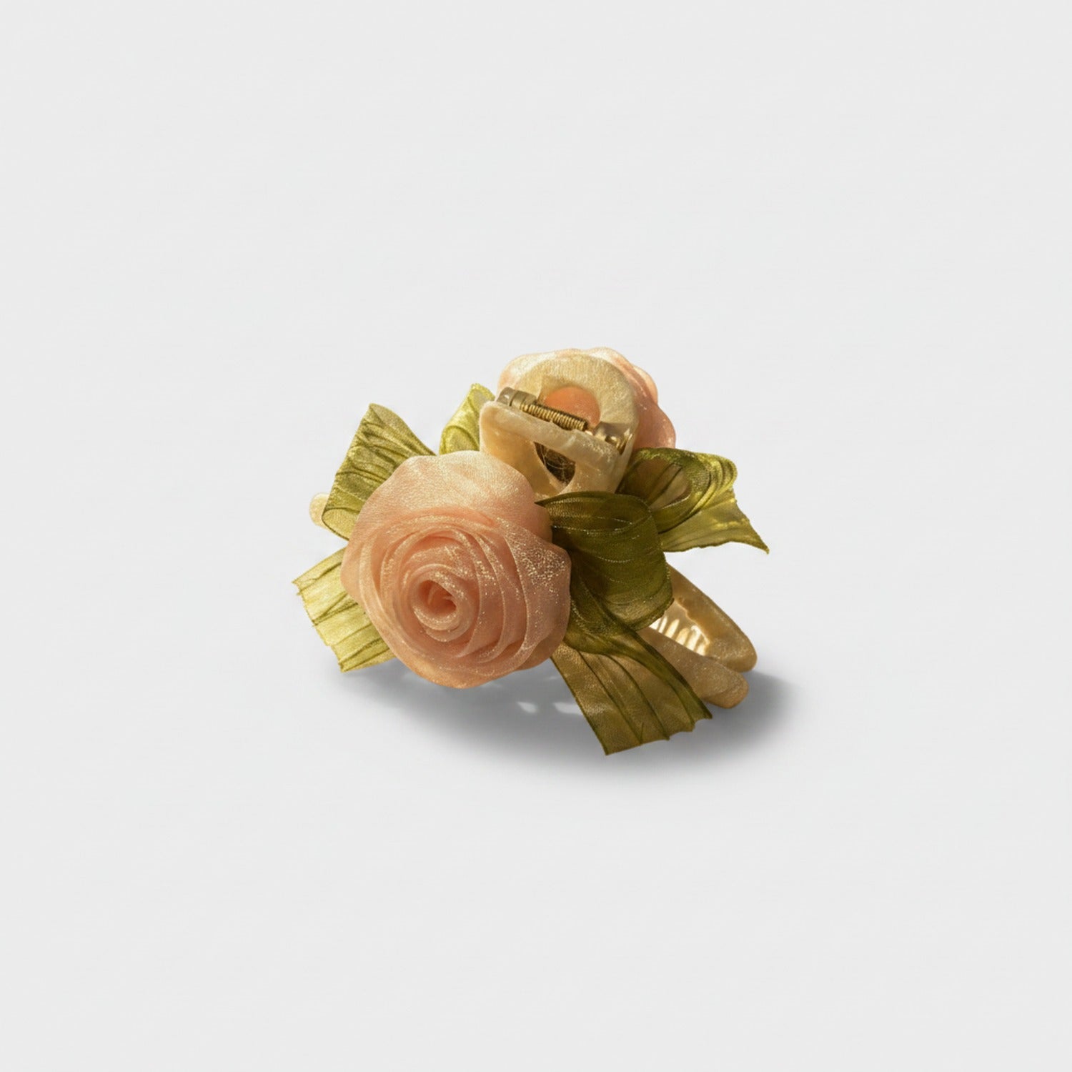 Rose Gold Flower Hair Claw Clip With Ribbon Bow