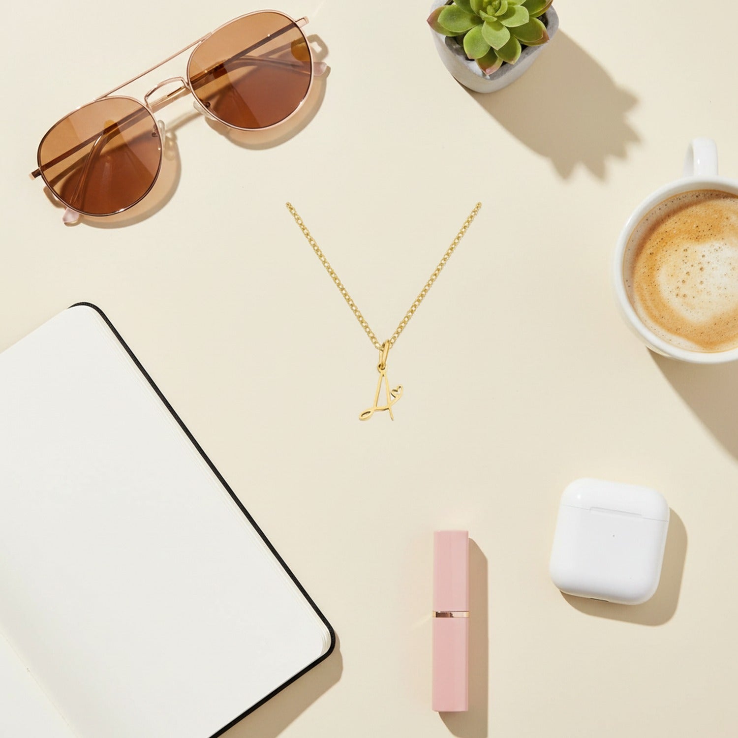Gold Letter A Heart Pendant Necklace