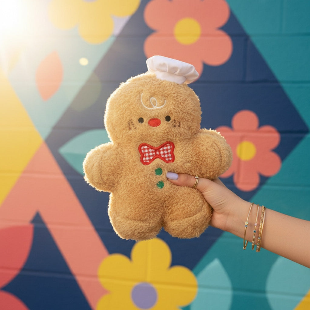 Gingerbread Man Plush Toy With Red Bow