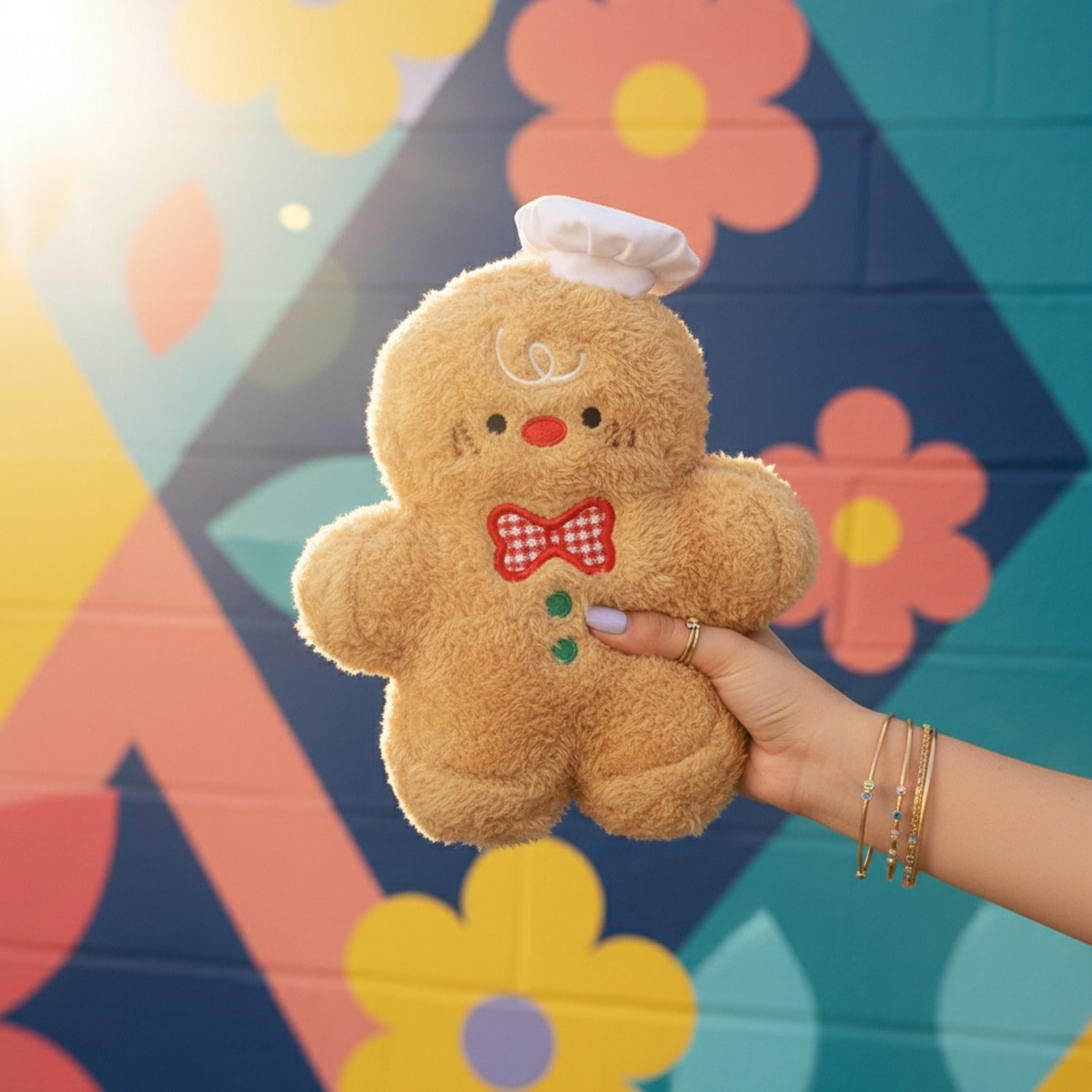 Gingerbread Man Plush Toy With Red Bow