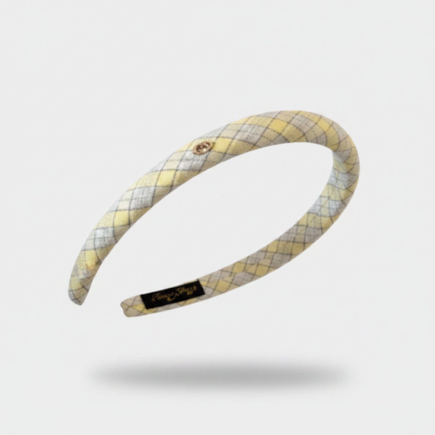 Quilted Padded Headband Yellow White Plaid