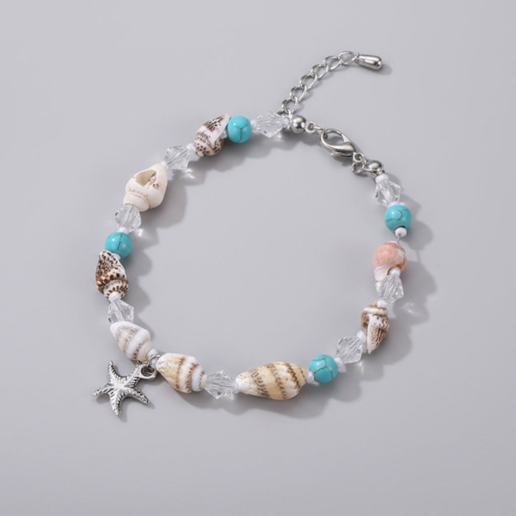 Seashell Turquoise Beaded Bracelet With Starfish Charm