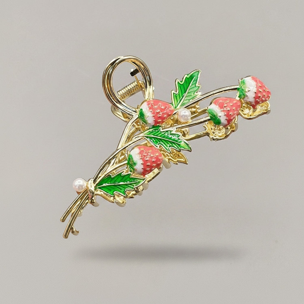 Strawberry Pearl Gold Hair Claw Clip