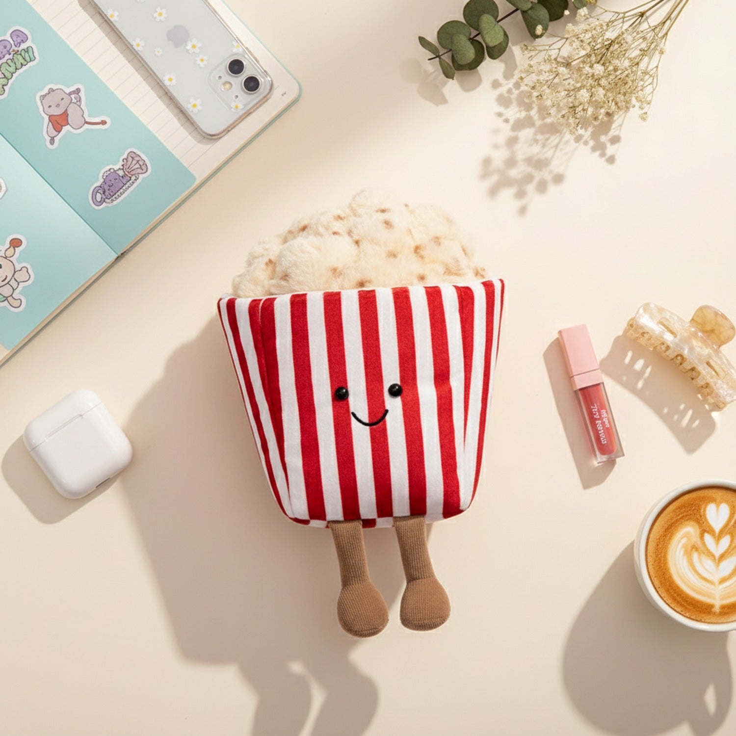 Popcorn Striped Red White Plush Toy