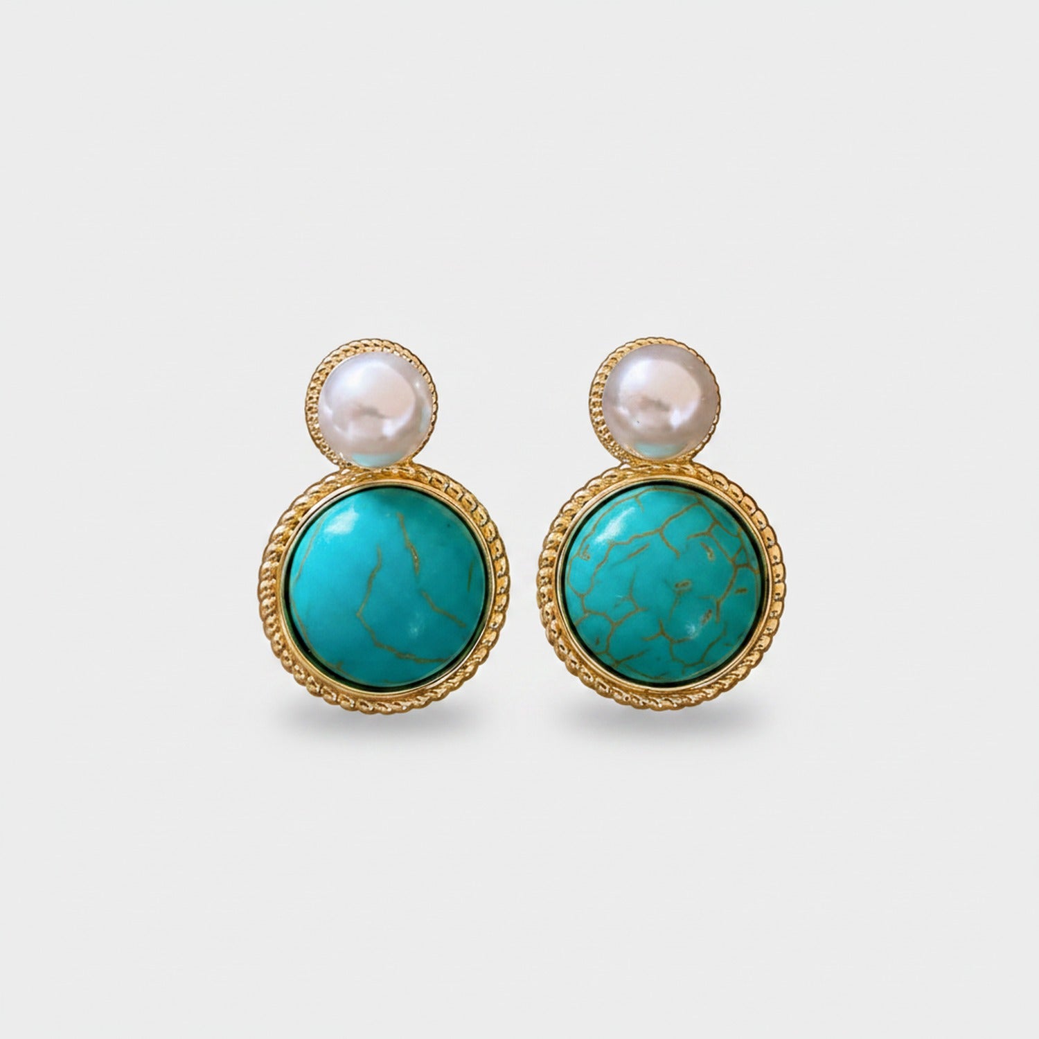 Pearl Flower Enamel Oval Stud Earrings