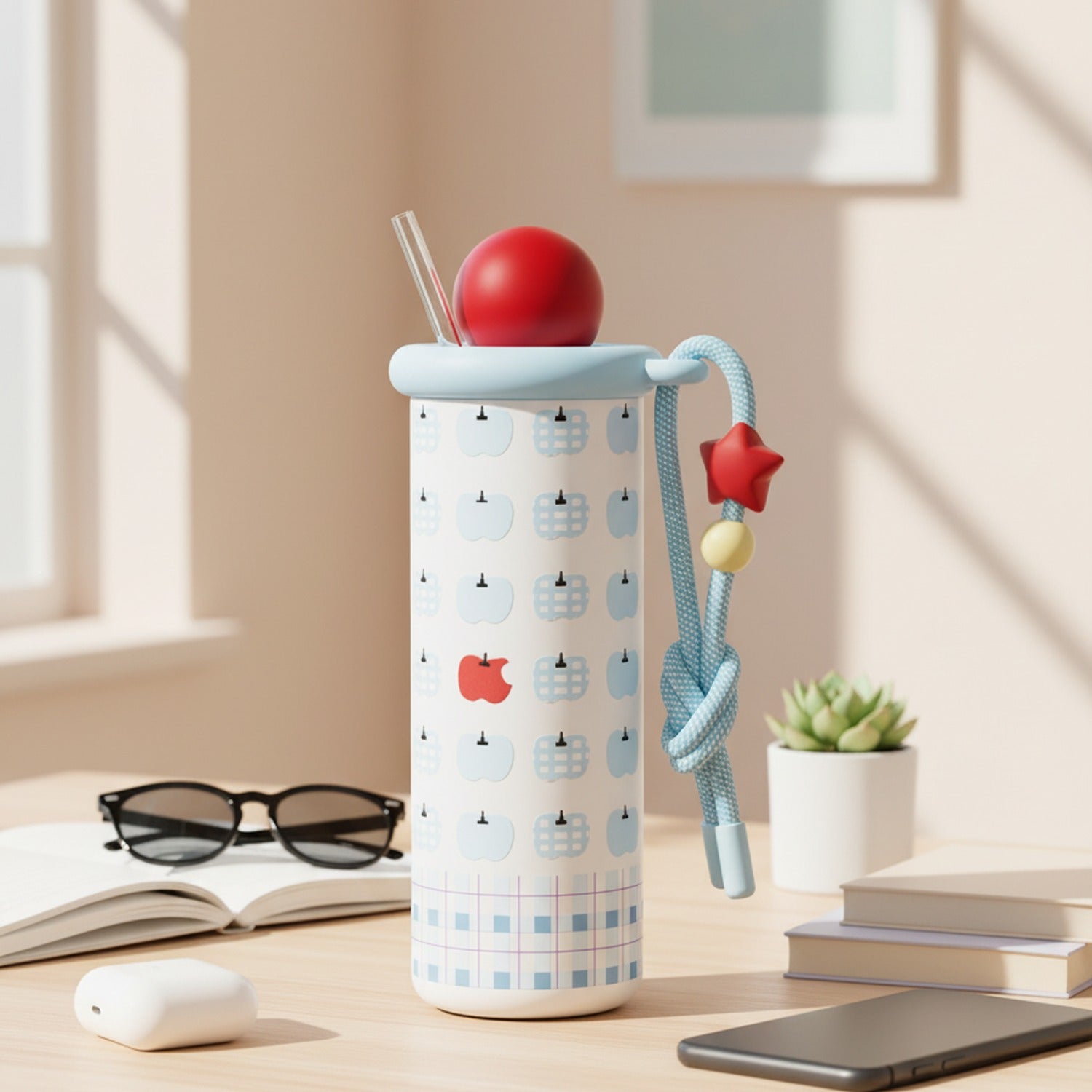 Baby Blue Apple Tumbler With Hanging Charms