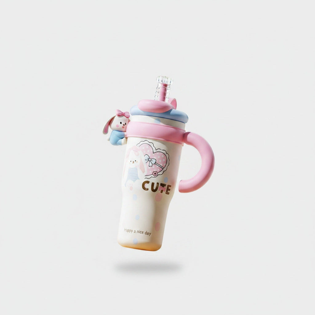 Bunny "Cute" Kids Straw Tumbler - Pink 1250ML Ceramic Coated Tumbler – novelty & toys (view 3)