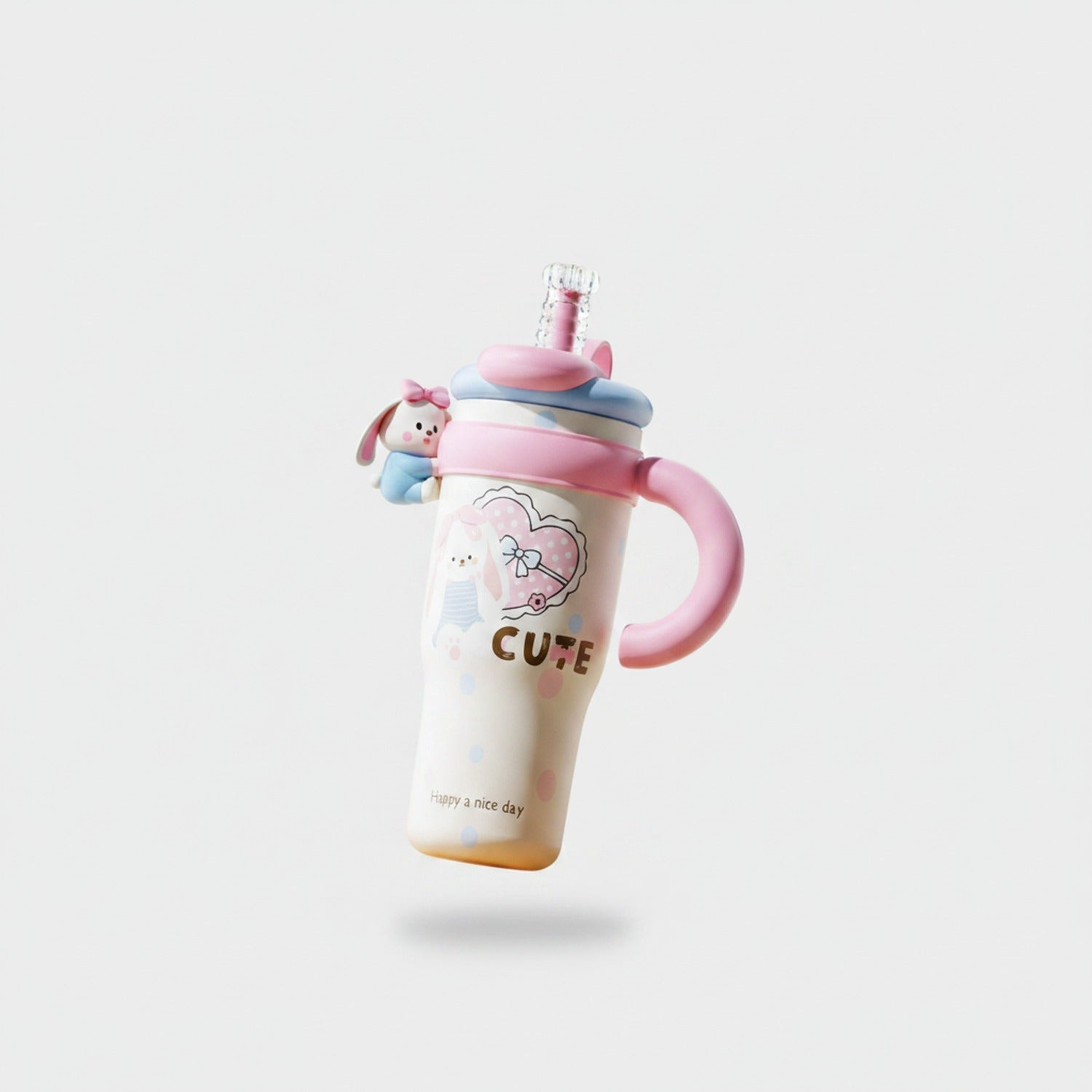 Bunny "Cute" Kids Straw Tumbler - Pink 1250ML Ceramic Coated Tumbler