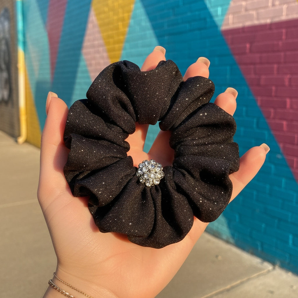 Black Sparkle Flower Hair Claw Clip