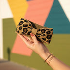 Leopard Print Knit Hair Clip With Ribbon Band
