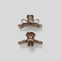 Brown Plaid Teddy Bear Hair Claw Clip