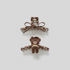 Brown Plaid Teddy Bear Hair Claw Clip