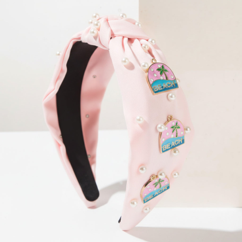 Pink Pearl Beach Charm Padded Headband