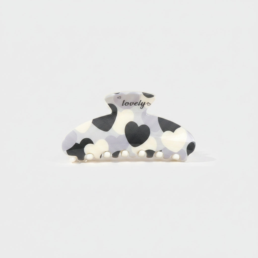 Pearl Beaded Heart Cow Print Hair Claw
