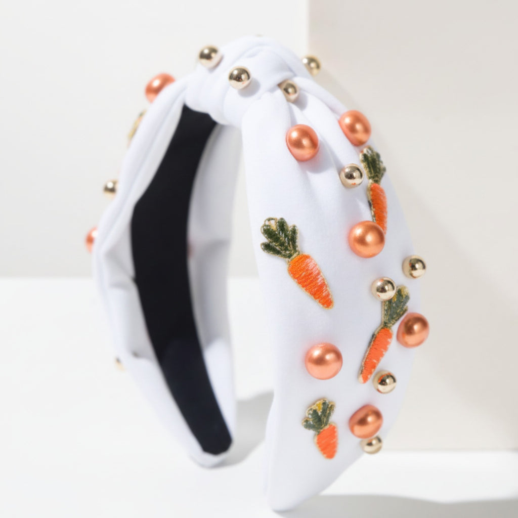 White Carrot Beaded Padded Headband