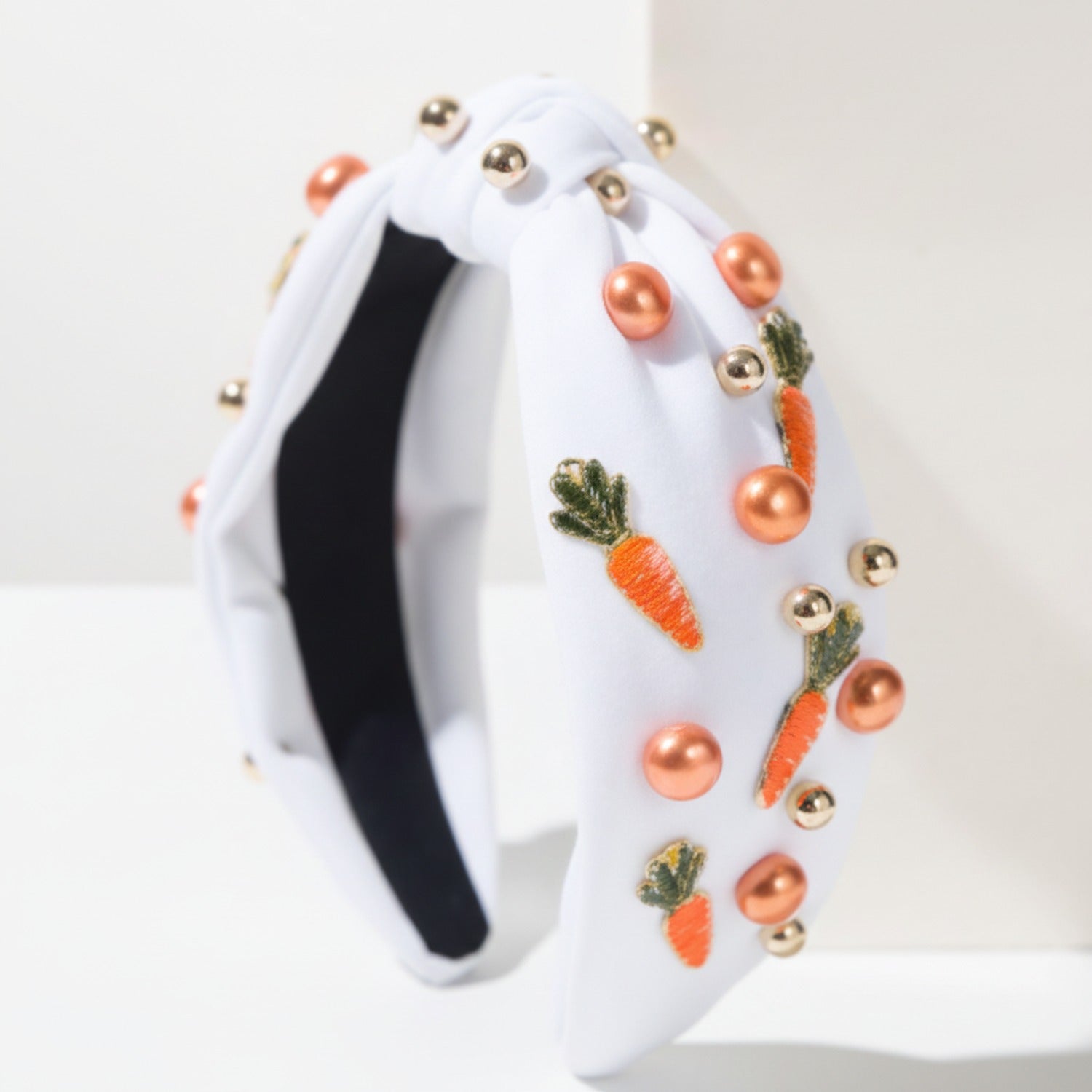 White Carrot Beaded Padded Headband