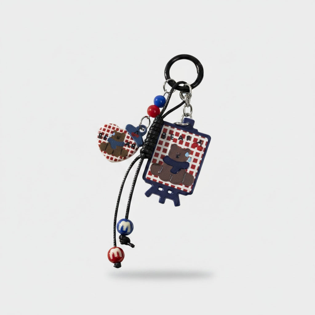 Gingham Picnic Acrylic Keyring With Charm Dangles