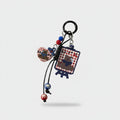 Gingham Picnic Acrylic Keyring With Charm Dangles