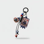 Gingham Picnic Acrylic Keyring With Charm Dangles