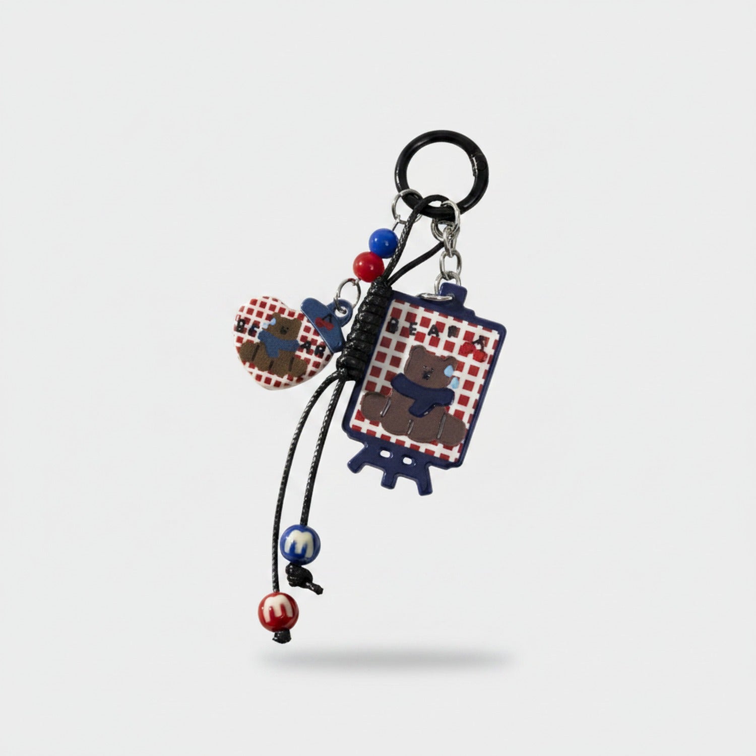 Gingham Picnic Acrylic Keyring With Charm Dangles