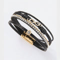Black Leather Infinity Rhinestone Multi-Strand Bracelet
