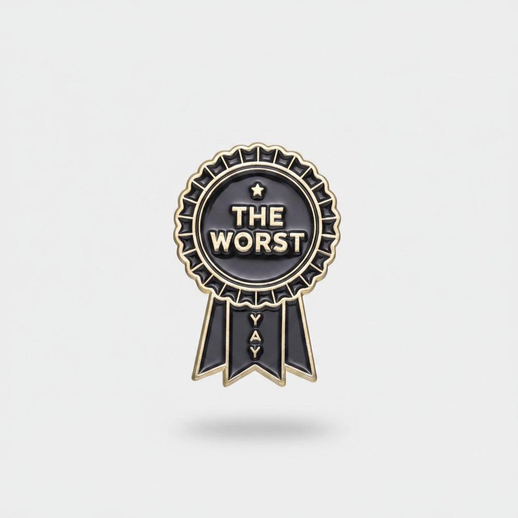 "The Worst" Ribbon Enamel Pin - Black & Gold Ribbon