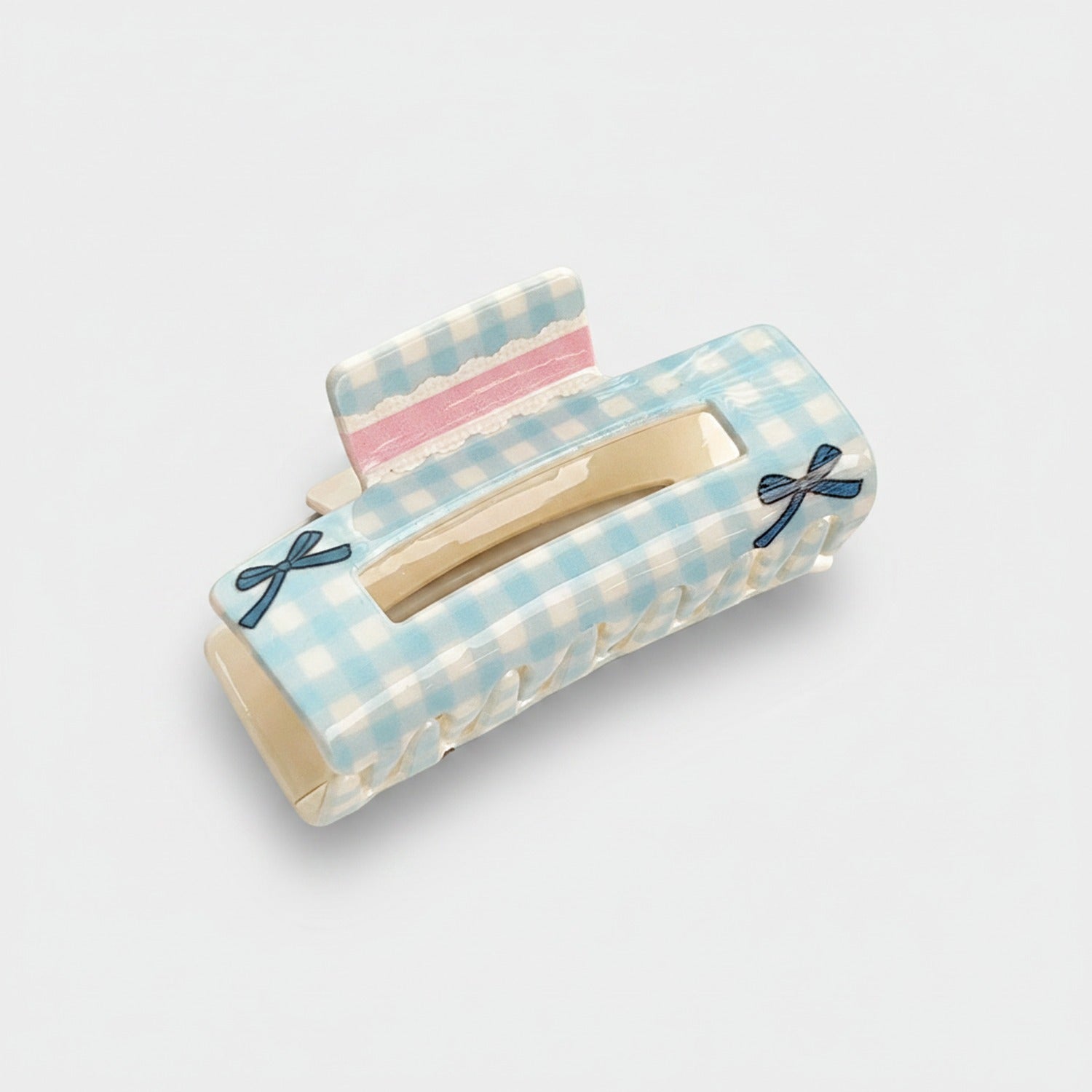 Blue Gingham Hair Claw With Bow Detail