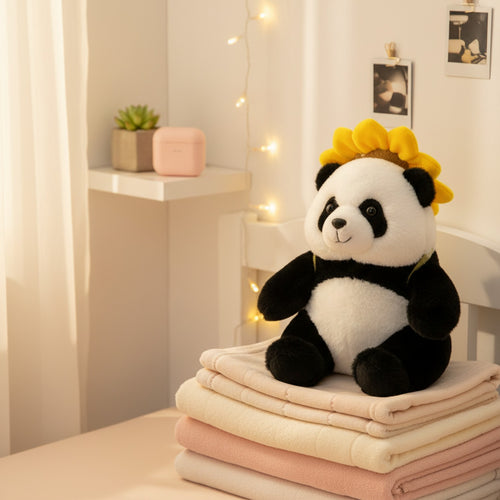 Adorable Black & White Panda Plush Toy With Golden Flower Crown
