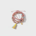 Pink Beaded Bracelet Set With Tassel Charm