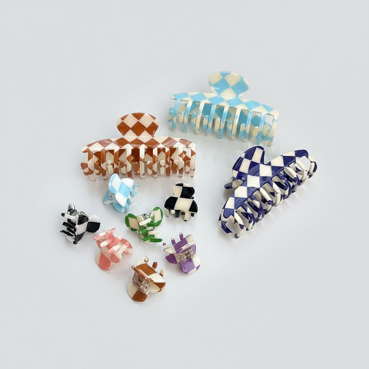Checkered Hair Claws Pastel Multi-Pack Set