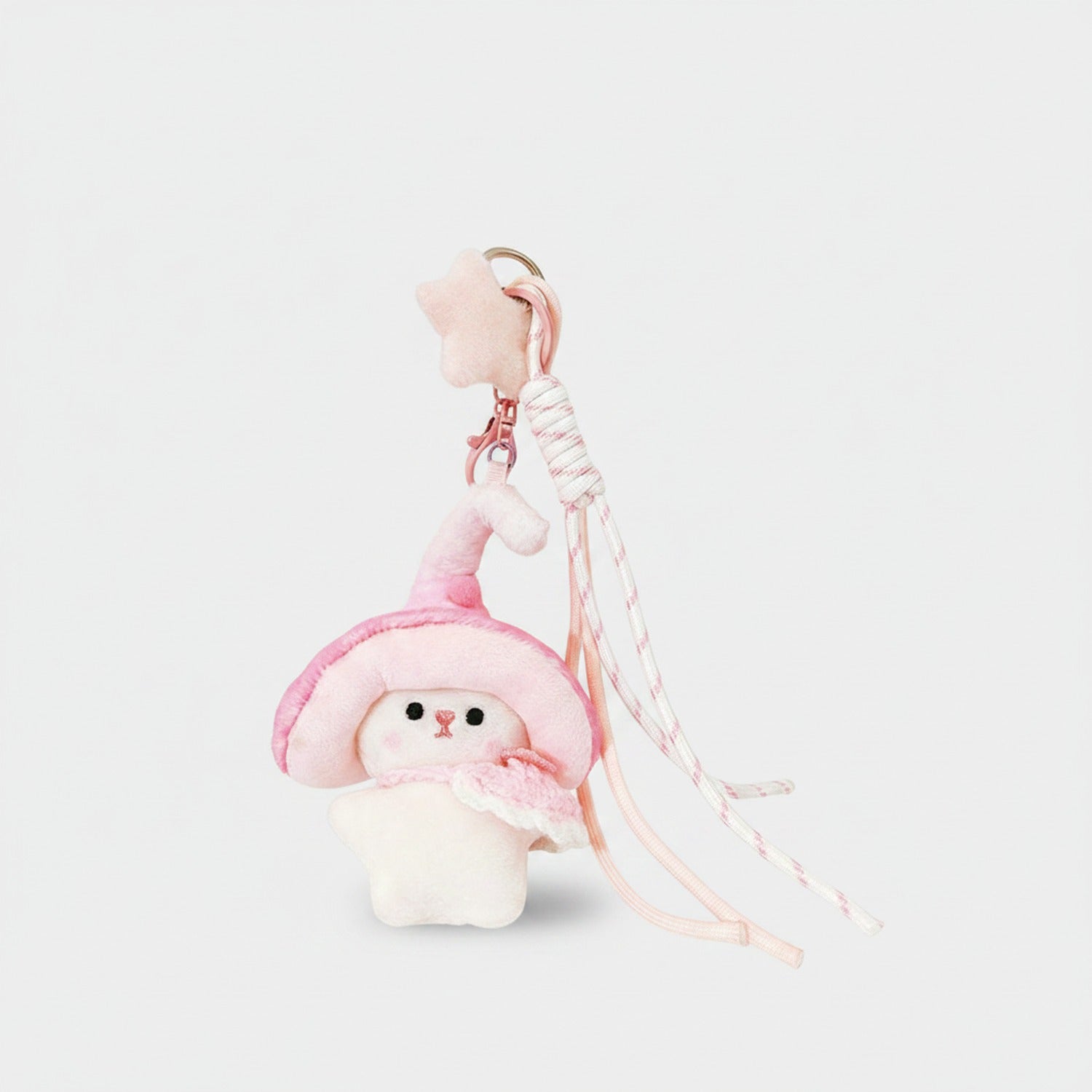 Pink Mushroom Plush Phone Charm With Ribbon Strap