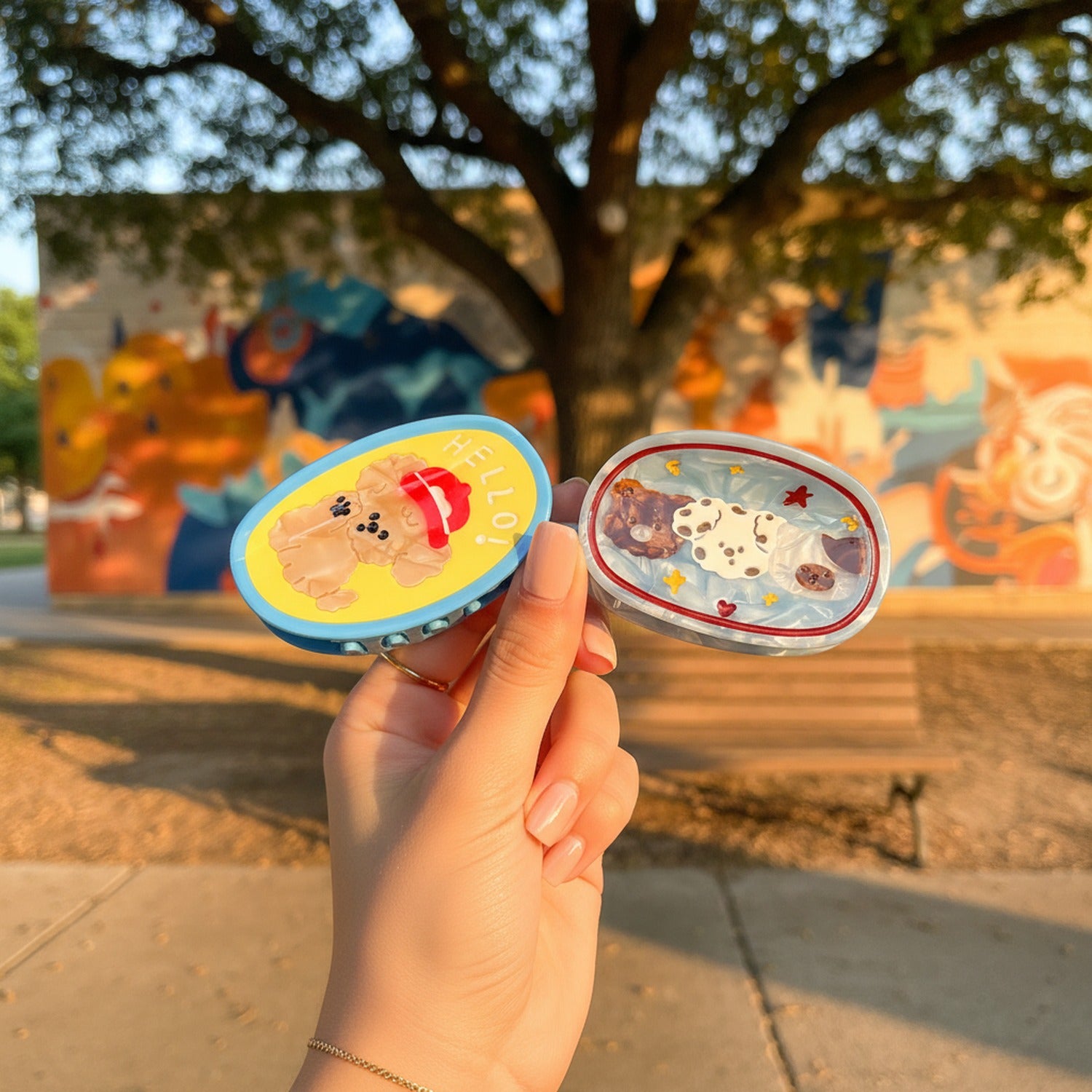 Blue Oval Hair Claw Clips With Cute Characters