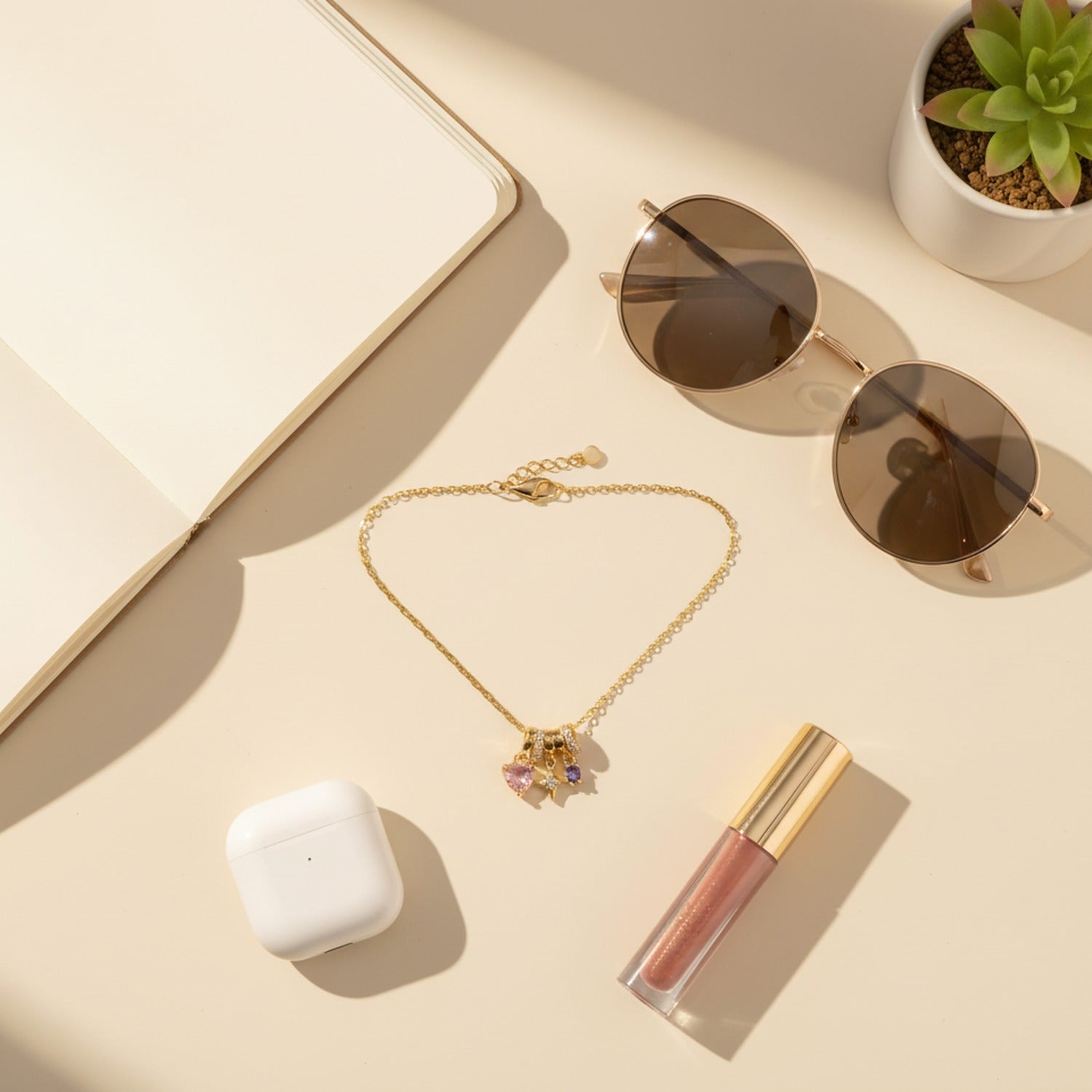 Gold Heart Charm Pendant Necklace