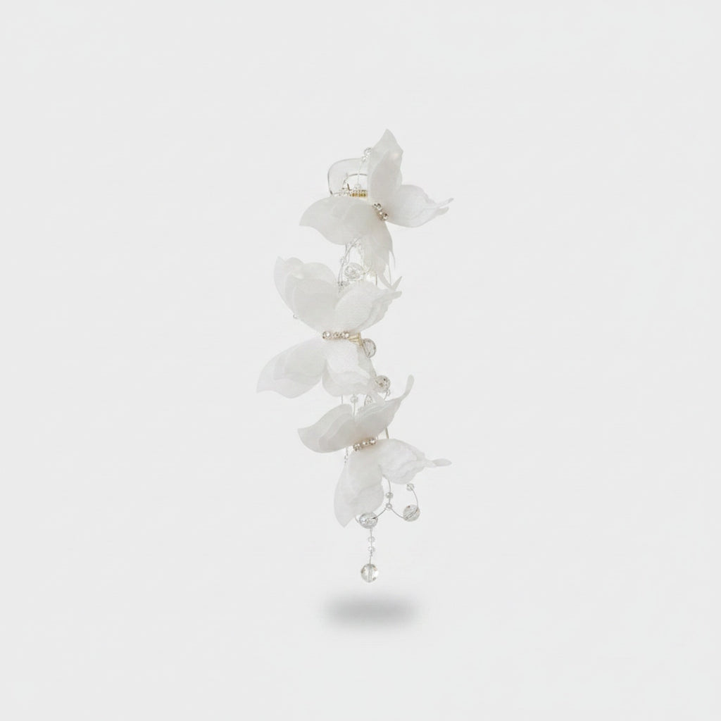 White Pearl Flower Hair Claw Clip