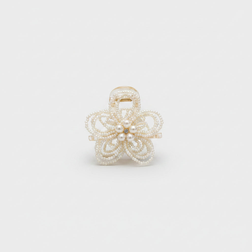 Pearl Beaded Flower Hair Claw Clip