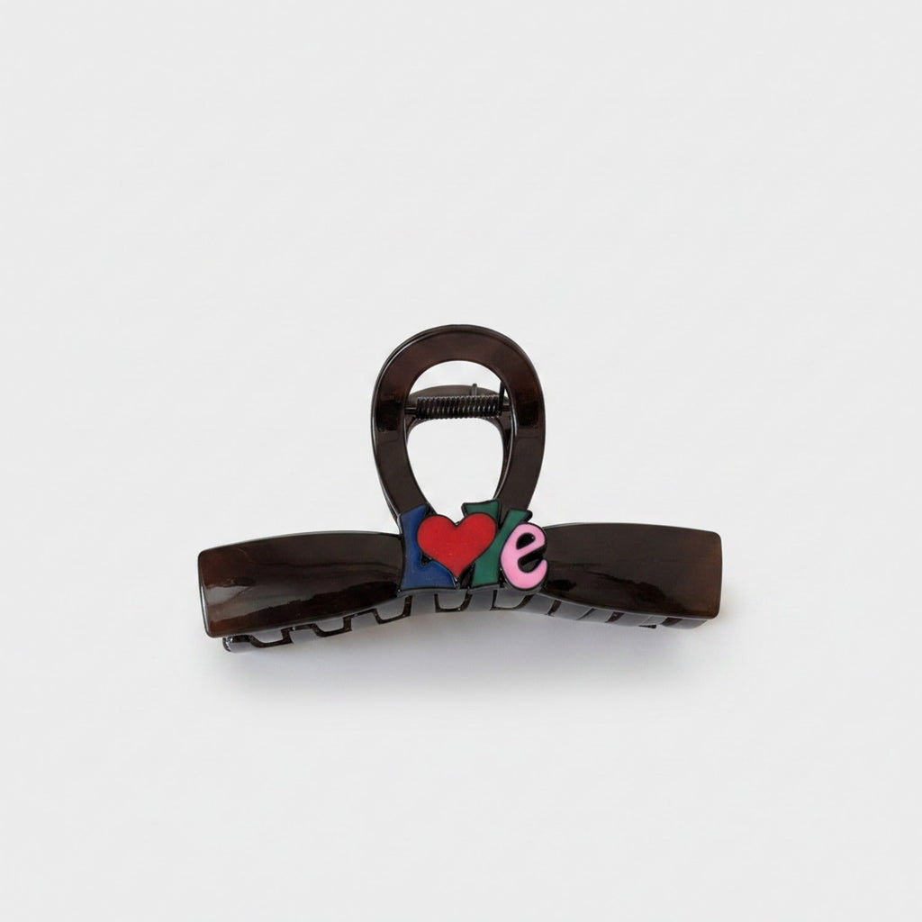 Hair Claw With Love Charm - Red Heart Red Brown Clip