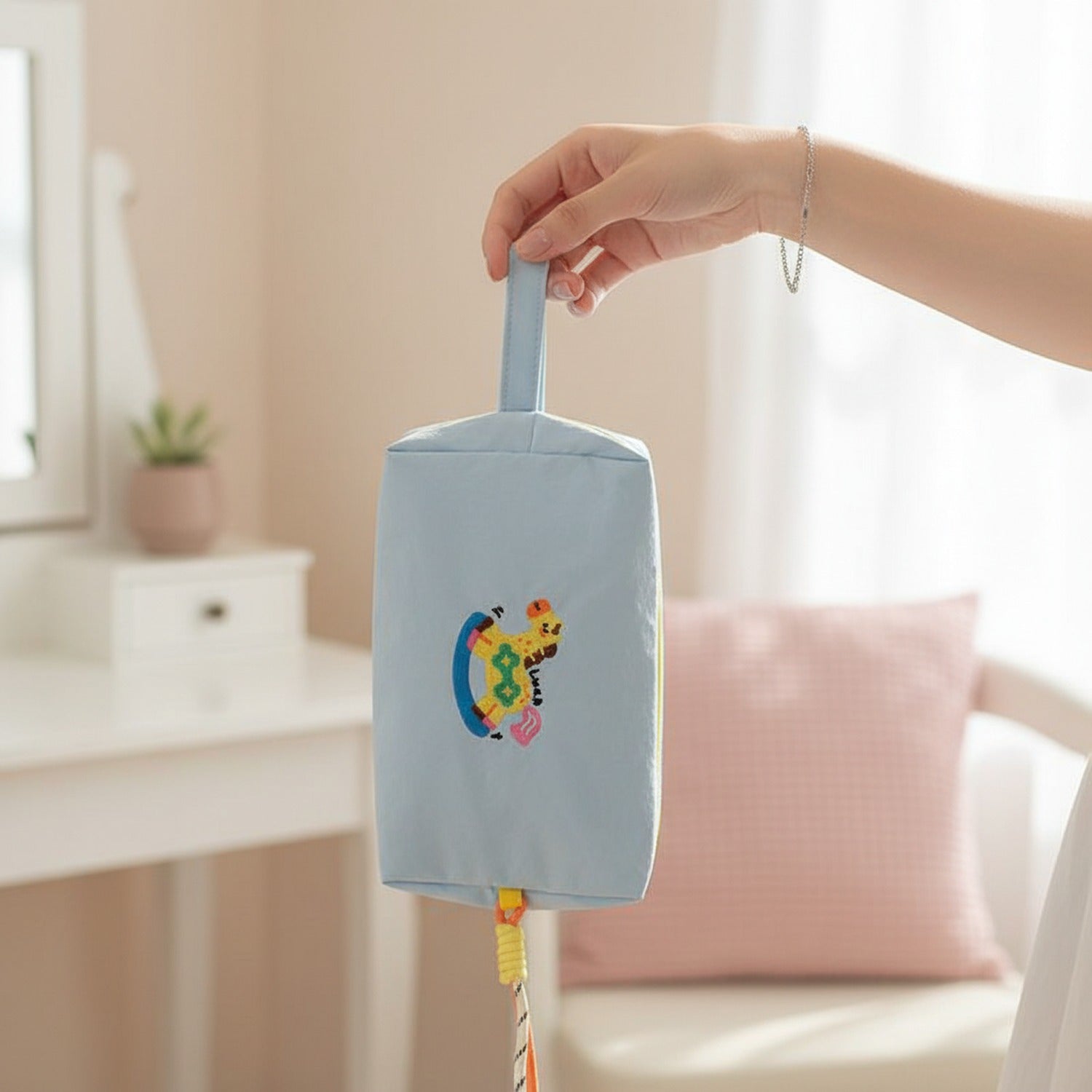 Lime Green Rocking Horse Cosmetic Bag With Charm