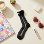 White Ribbed Crew Socks With Ruffled Cuff
