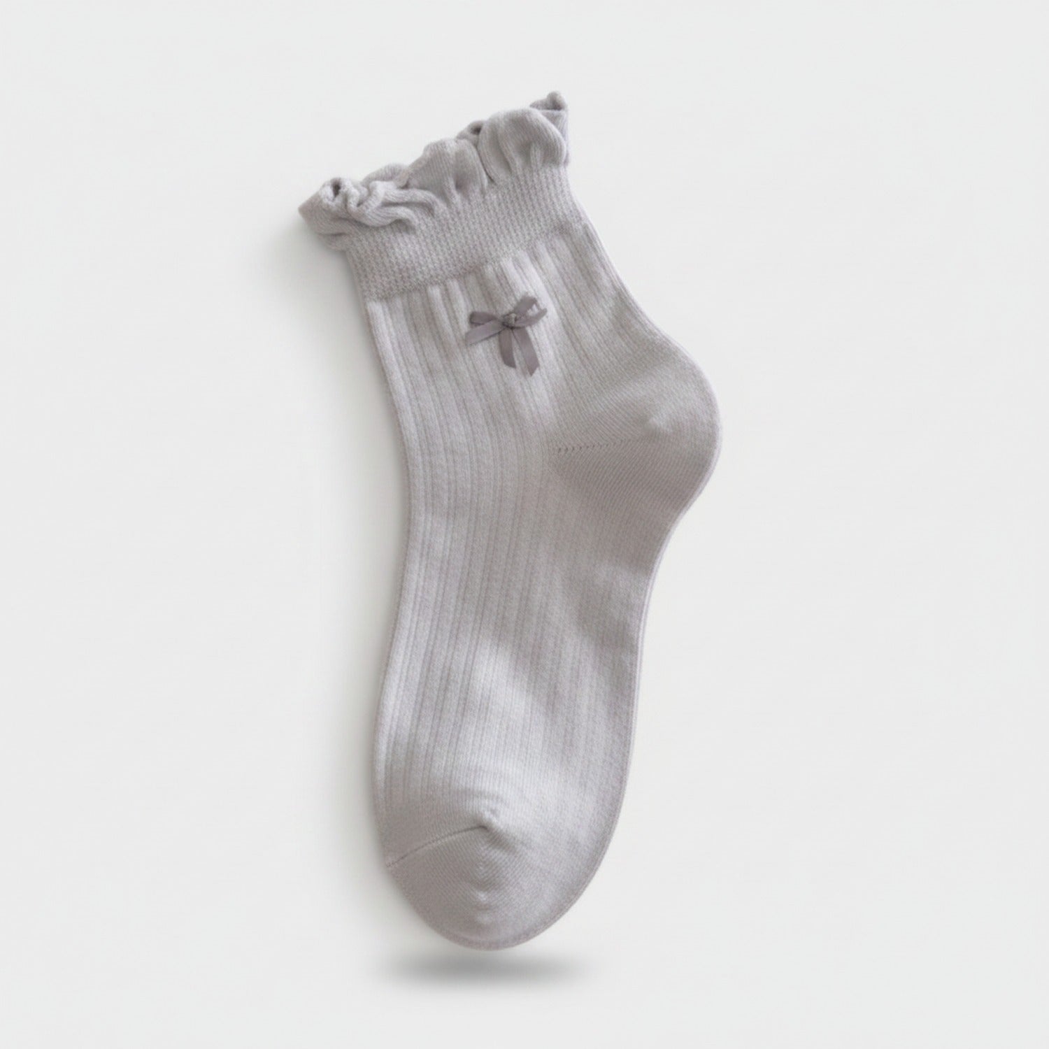 Cream Ribbed Ruffle Bow Socks