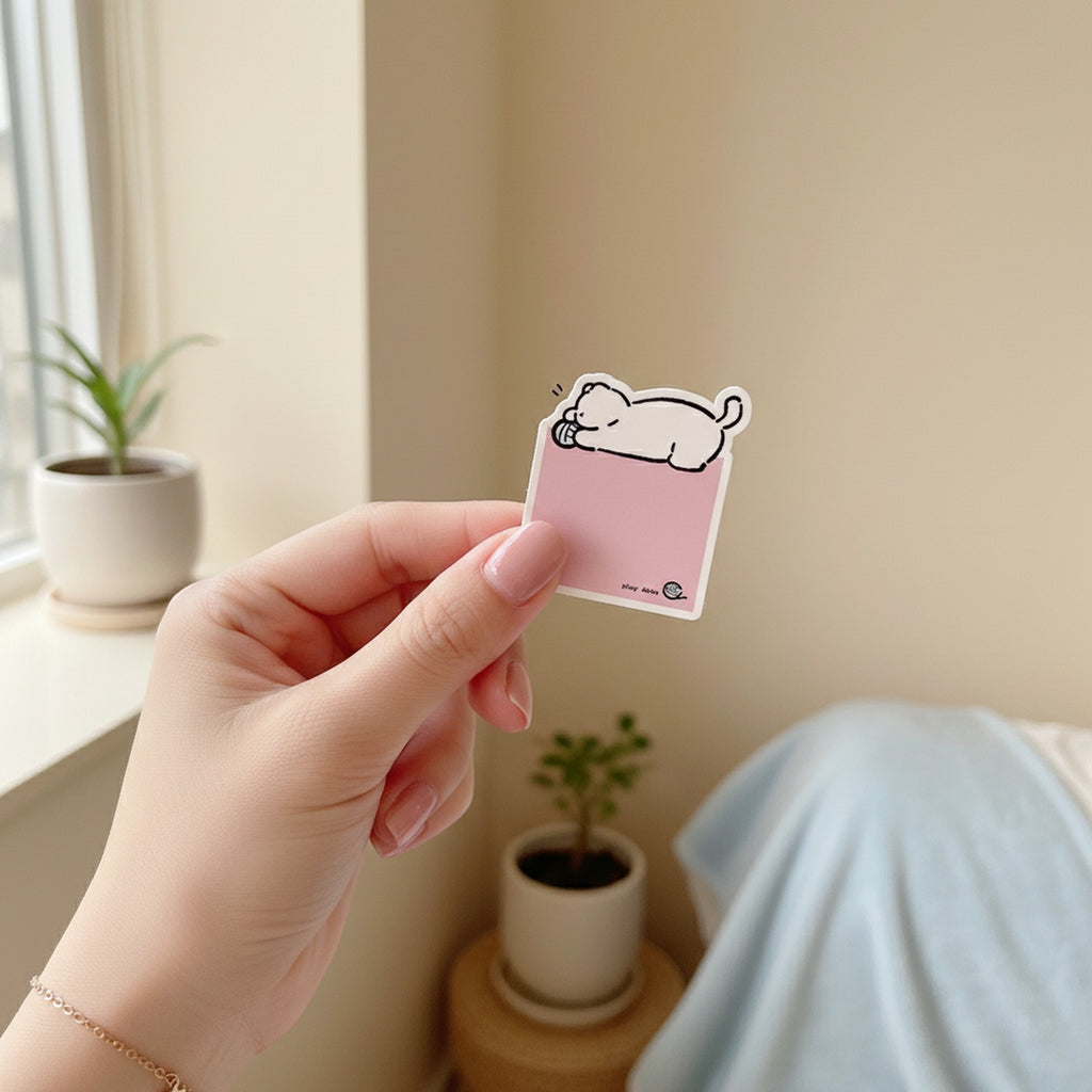 Playful Cat Pink Sticky Note Pad