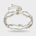 Silver Wavy Chain Bracelet With Blue Stone Accents