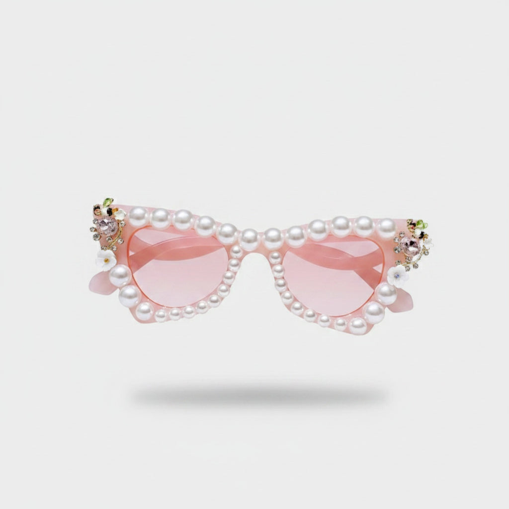 Pearl Beaded Heart-Shaped Sunglasses Pink