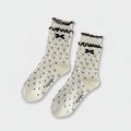 Cream Polka Dot Crew Socks With Bow