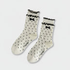 Cream Polka Dot Crew Socks With Bow